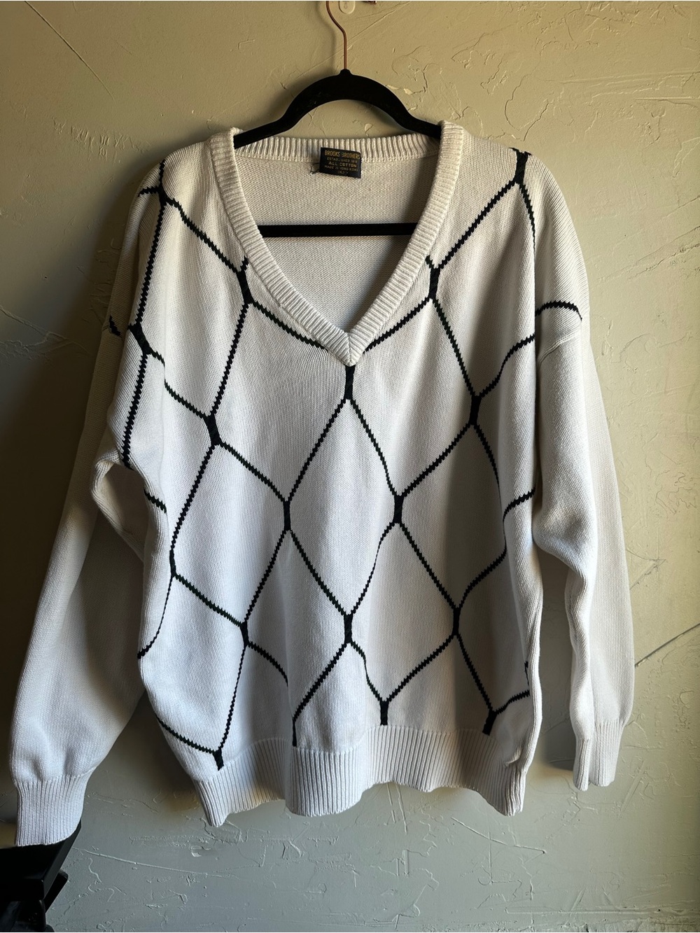 Vintage Brooks Brothers Cotton Argyle V Neck Sweater Preppy Tennis Old Money XL